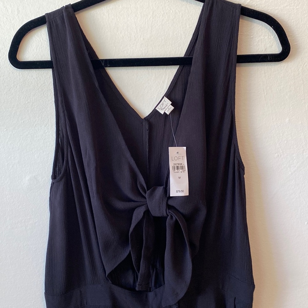 NWT LOFT Beach black lightweight rayon jumpsuit with tie front size medium